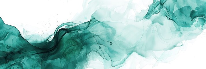 Abstract watercolor paint background dark Cyan gradient color with fluid curve lines texture  - obrazy, fototapety, plakaty