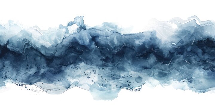 Abstract watercolor paint background dark Indigo gradient color with fluid curve lines texture
