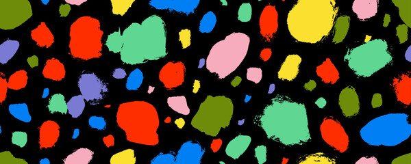 Horizontal banner design with colorful dalmatian animal fur texture. Hand drawn grunge blots and spots.