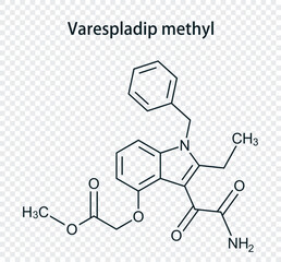 Chemical structure of varespladip methyl. Vector illustration isolated on transparent background.