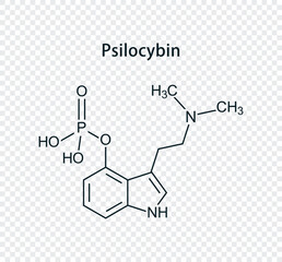 Chemical structure of psilocybin. Vector illustration isolated on transparent background.