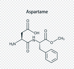 Chemical structure of aspartame. Vector illustration isolated on transparent background.