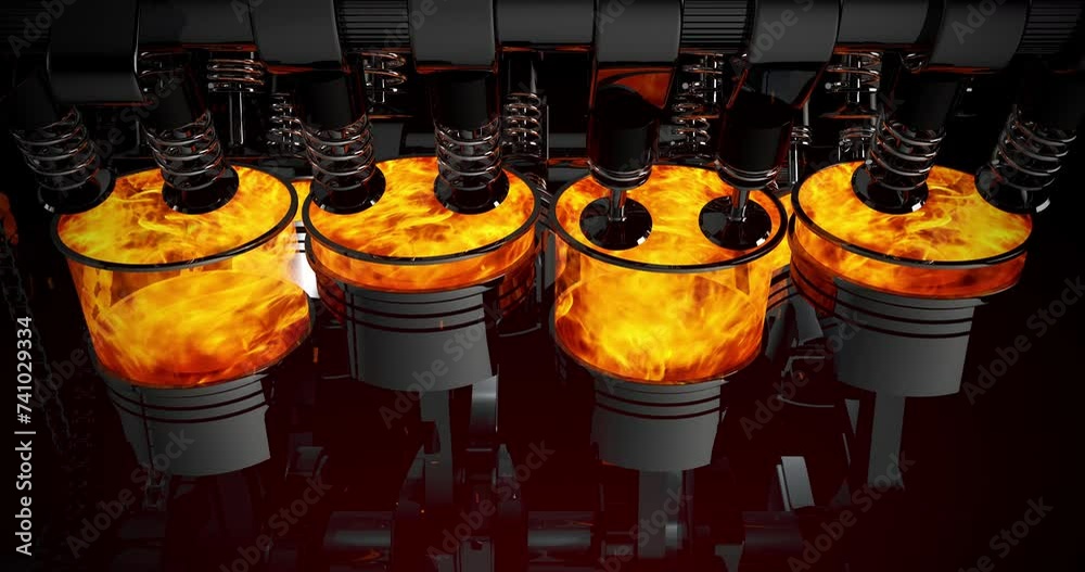 Poster Racing Car Dashboard Pushing The Limits. Powerful V8 Engine In Flames. Performance Sports Car And Engines Related 3D Animation.