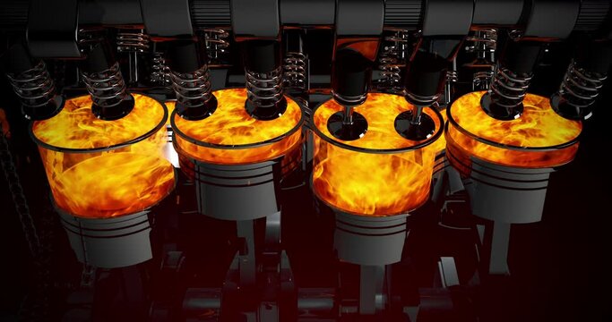 Racing Car Dashboard Pushing The Limits. Powerful V8 Engine In Flames. Performance Sports Car And Engines Related 3D Animation.