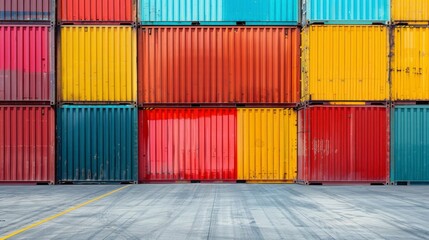 set of containers on top of others in a ship or warehouse of different colors and new in high resolution