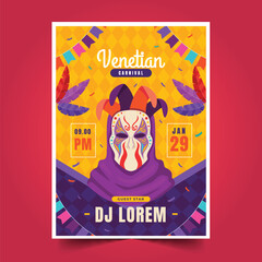 flat venice carnival vertical poster template design vector illustration