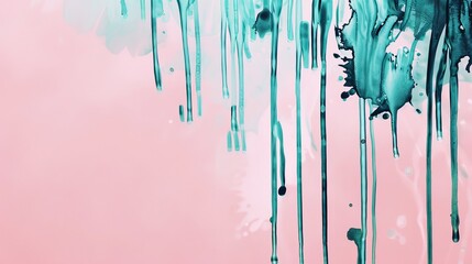 Pastel Pink Background with Cascading Blue & Green Watercolor Strokes