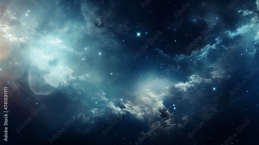 Wall mural space background with realistic nebula and shining stars. neural network ai generated art