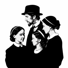 amish family parents and children vector illustration isolated transparent background logo, cut out or cutout t-shirt print design