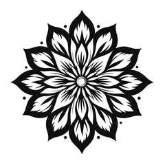 mandala black and white flower ornament vector illustration isolated transparent background logo, cut out or cutout t-shirt print design