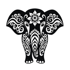 indian elephant with mandala flower vector illustration isolated transparent background logo, cut out or cutout t-shirt print design