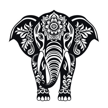indian elephant with mandala flower vector illustration isolated transparent background logo, cut out or cutout t-shirt print design