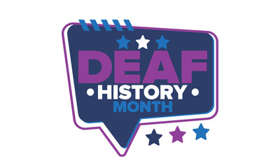 National Deaf History Month. Celebrated from March through April in United States. In honour of the achievement of the deaf and hard of hearing. Poster, postcard, banner. Vector illustration
