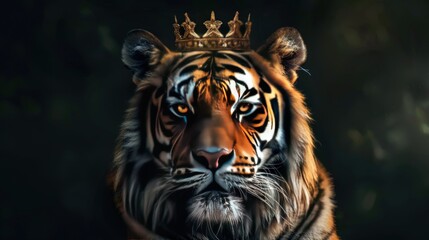 Close-up portrait of tiger wearing crown. generative AI image