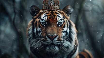 Close-up portrait of tiger wearing crown. generative AI image