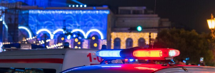 Police car stands in the city
