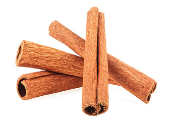 Group of cinnamon sticks isolated on a white background. Cassia rolls. - obrazy, fototapety, plakaty
