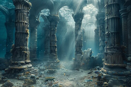 Dive into the depths to behold the mythical lost city of Atlantis, a sunken paradise beneath the waves. Explore grand underwater structures, mysterious ruins, and a sense of ancient glory as underwate