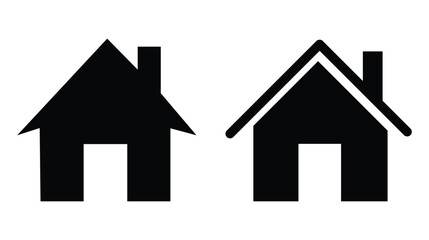 Home icon. House symbol with door and window. Black building logo silhouette. Isolated on white background. Vector illustration. Eps file 458.