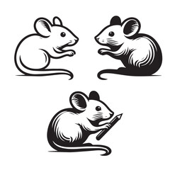 Mouse rat silhouettes set, large pack of vector silhouette design, isolated white background, Mouse Icon, Large set of graphic illustration of a black silhouette of a realistic rat in isolate on a whi