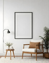 interior of a room with a chair mock up, empty frame