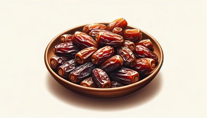 High-detail illustration of a plate of dates, a staple for Ramadan. Luscious Dates in a Traditional Plate, A Delicacy. Isolated background