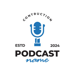 podcast construction logo, podcast logo about construction, building logo, podcast logo template