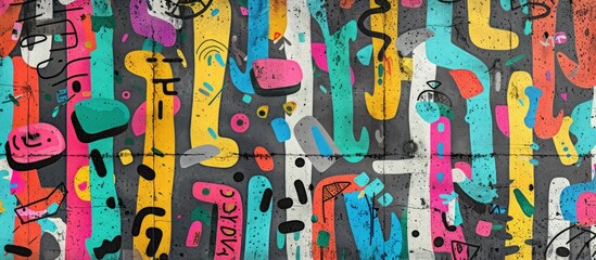 A vibrant colorful graffiti paint art on a concrete wall in urban street. Generated AI image