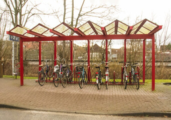 Fototapeta na wymiar covered bicycle parking in Europe