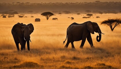 savannah, wildlife, Africa, sunset, elephants, elephant, big, travel, animal, safari, savanna, mammal, nature, outdoor, family, landscape, wild, national, african elephant, africa, park, wilderness