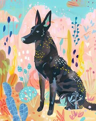 dutch shepherd dog Boho Dog Nursery Artwork Whimsical Dog Illustration