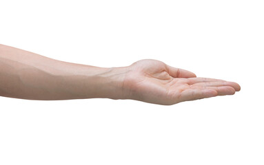 Man hand holding isolated on white background with clipping path.