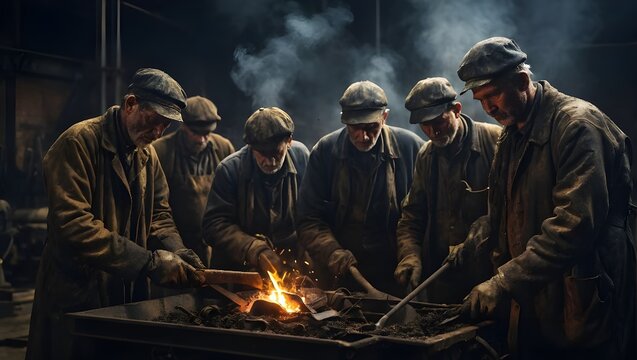Gruppe von Arbeitern um 1900 in einer Fabrik
