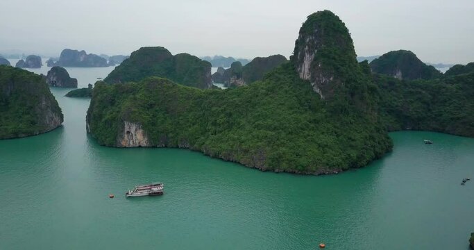 Vietnam travel destination. Tour tourism exploring. Beautiful landscape Halong Bay view from adove the Bo Hon Island. Halong Bay is the UNESCO World Heritage Site, beautiful natural, northern Vietnam