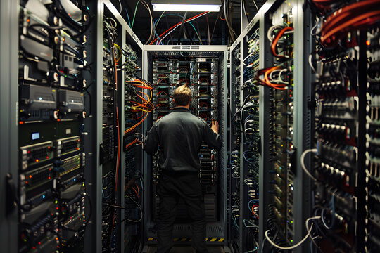 Professionelle Serverwartung: Techniker in einem Serverraum bei der Arbeit