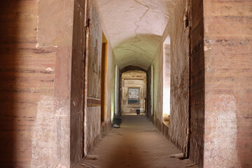 the interior of tombs of nobles in Aswan, Egypt