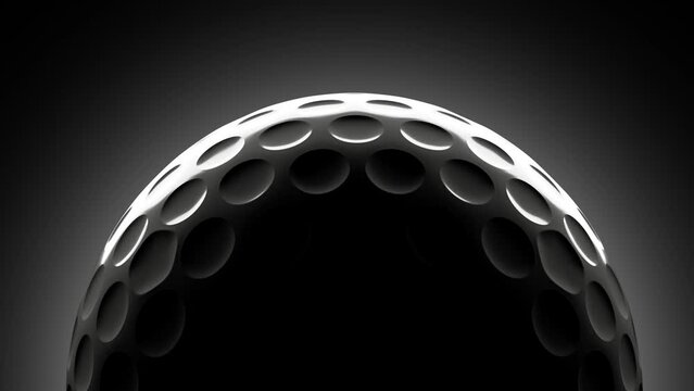 A graphically depicted golf ball is rotating against a uniform background. The animation is looped.