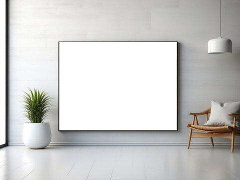 Blank horizontal poster on the white wall and the floor

