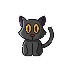 Black Cat Lineal Icon - Halloween Elements Icon Vector Illustration.