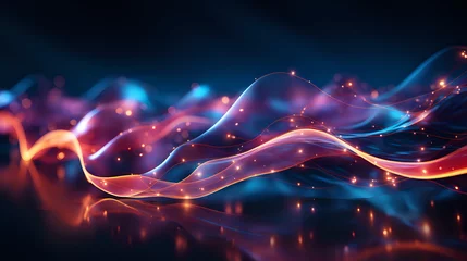 Fotobehang Dynamic Flow of Light and Energy. A visually striking image that captures the essence of motion, with vibrant streams of blue and red light, creating a sense of flowing energy and futuristic design. © Yuliia