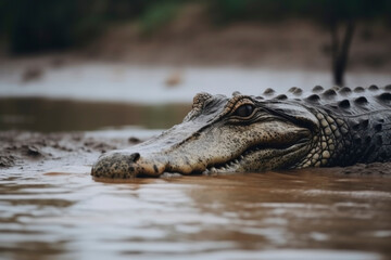 Obraz premium Close-Up of Crocodile Lurking in Water