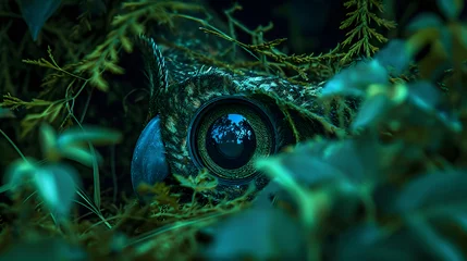 Stoff pro Meter green owl eye masking in the forest, generative ai © chechotkin