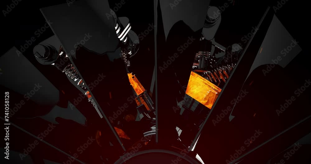 Poster fast powerful sport car racing. v8 engine in motion with explosions. performance sports car and engi