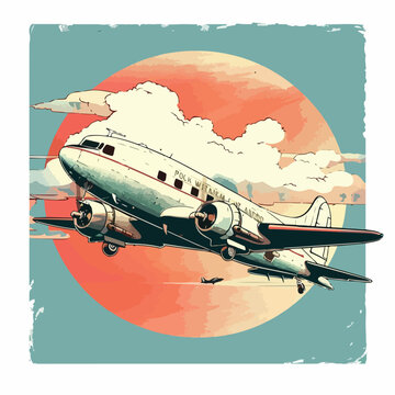 Airplane  Retro Ad Art Illustration isolated Whi