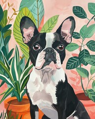 boston terrier Boho Dog Nursery Artwork Whimsical Dog Illustration