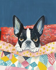 boston terrier Boho Dog Nursery Artwork Whimsical Dog Illustration