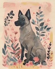 norwegian elkhound Boho Dog Nursery Artwork Whimsical Dog Illustration