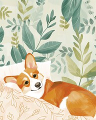 pembroke welsh corgi Boho Dog Nursery Artwork Whimsical Dog Illustration