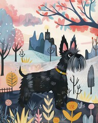 scottish terrier Boho Dog Nursery Artwork Whimsical Dog Illustration