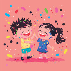 Vector illustration kids playing colors